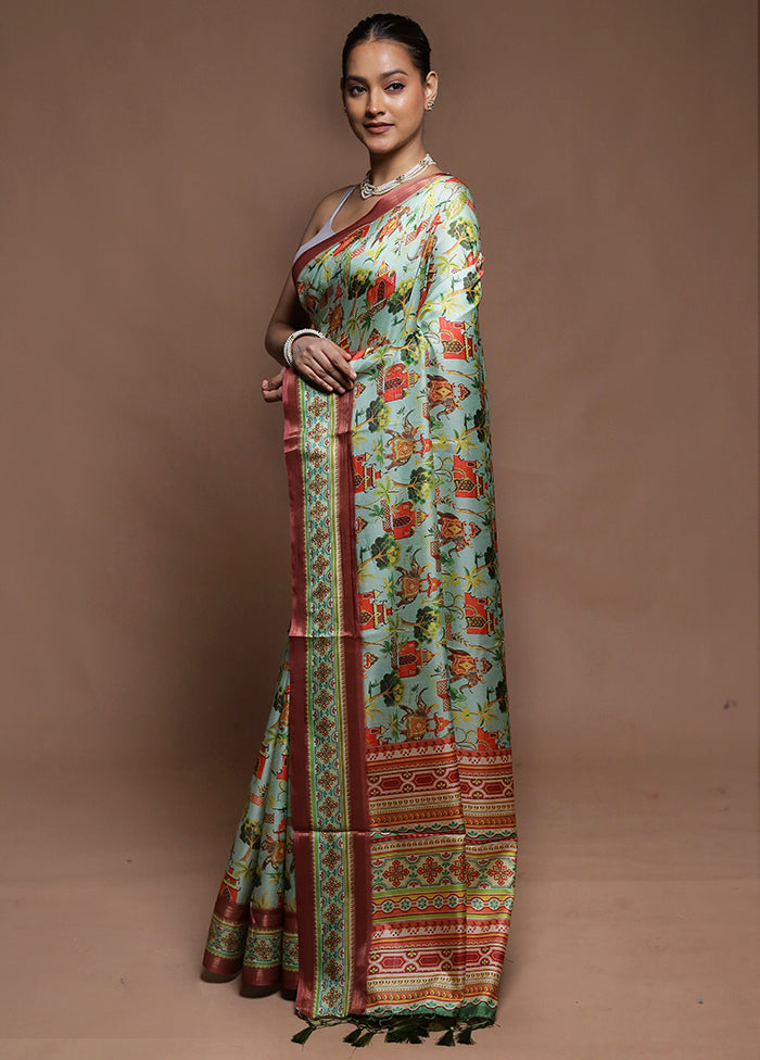 Green Dupion Silk Saree With Blouse Piece