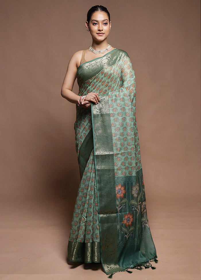 Green Dupion Silk Saree With Blouse Piece