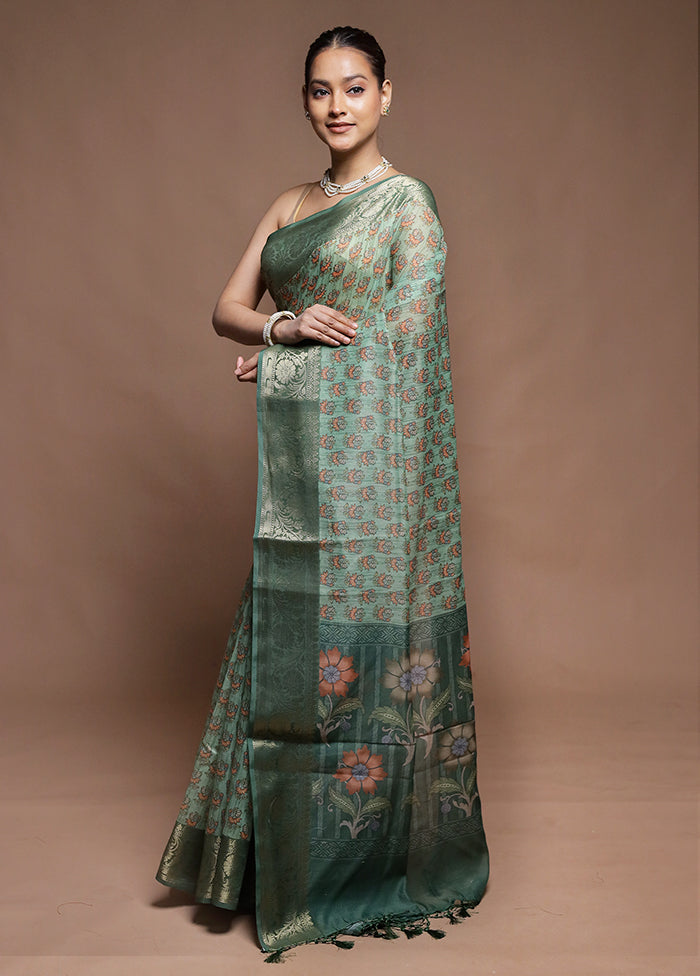 Green Dupion Silk Saree With Blouse Piece