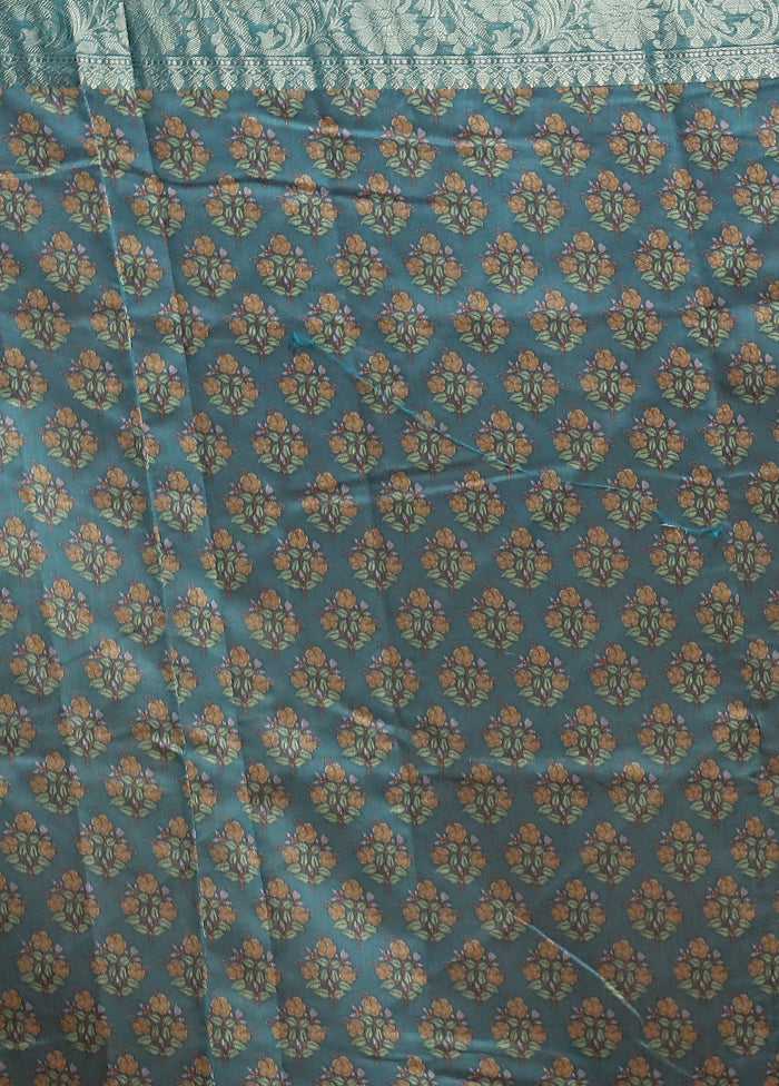 Blue Dupion Silk Saree With Blouse Piece