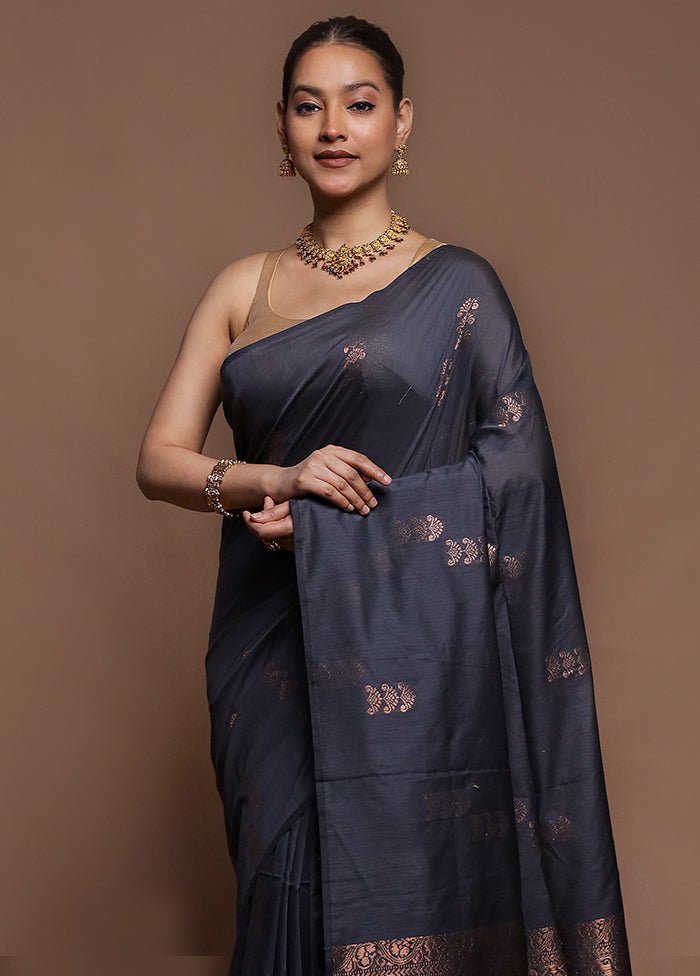 Grey Dupion Silk Saree With Blouse Piece