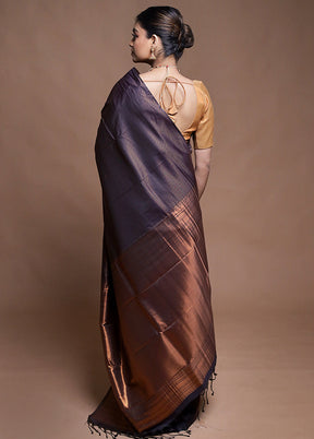 Blue Dupion Silk Saree With Blouse Piece