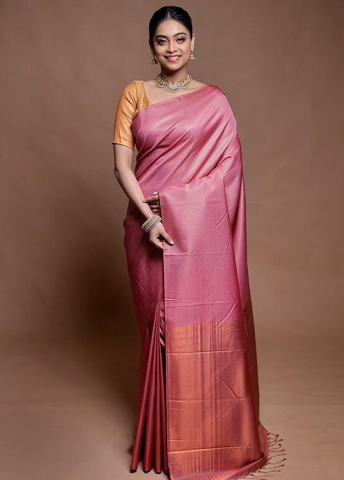 Pink Dupion Silk Saree With Blouse Piece