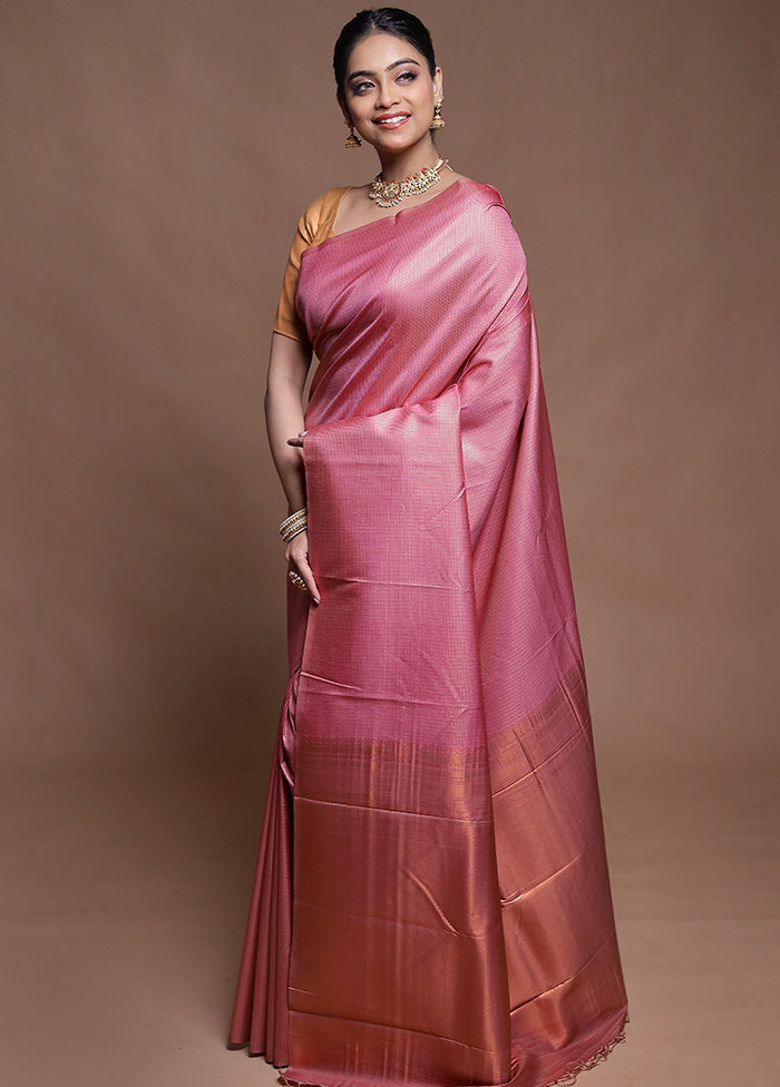 Pink Dupion Silk Saree With Blouse Piece