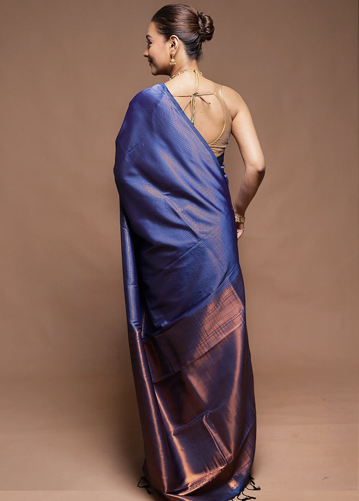 Blue Dupion Silk Saree With Blouse Piece