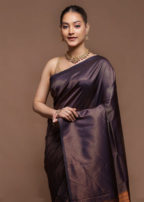 Blue Dupion Silk Saree With Blouse Piece