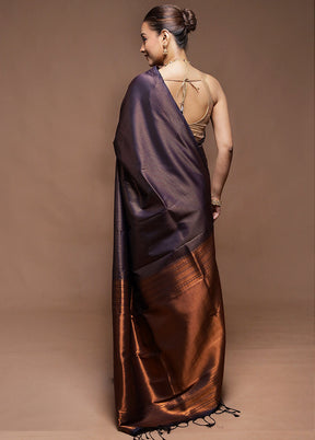 Blue Dupion Silk Saree With Blouse Piece