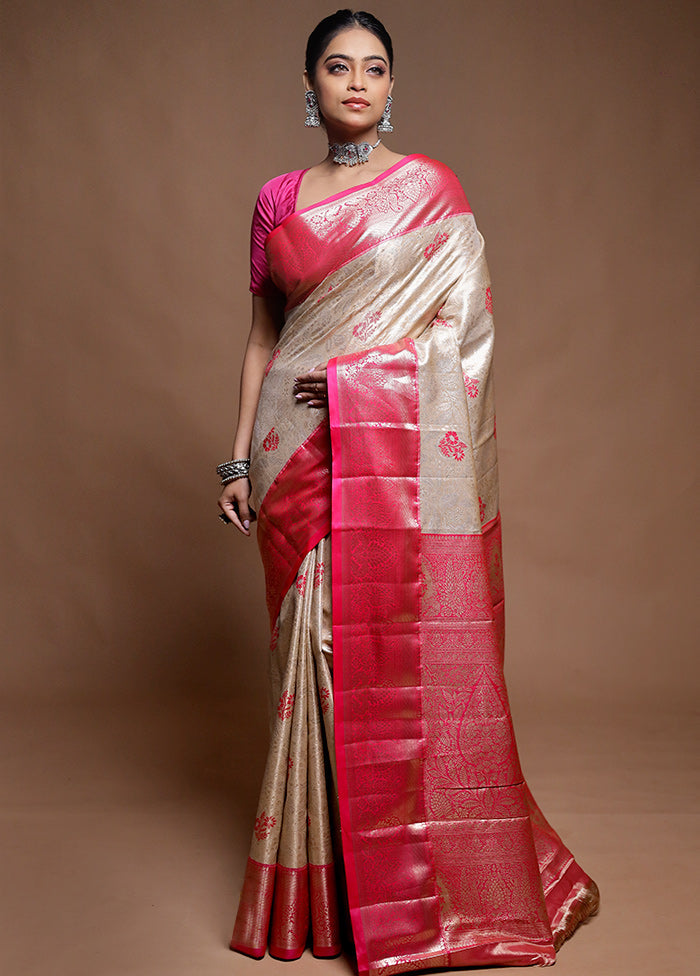 Gold Kanjivaram Silk Saree With Blouse Piece