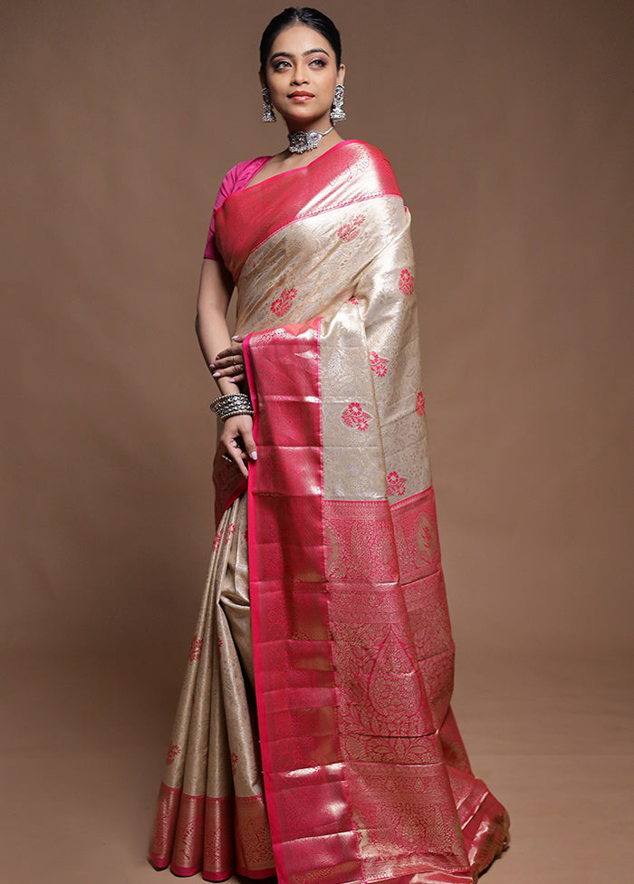 Gold Kanjivaram Silk Saree With Blouse Piece