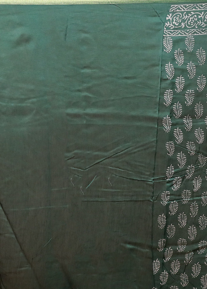 Green Chanderi Cotton Saree With Blouse Piece