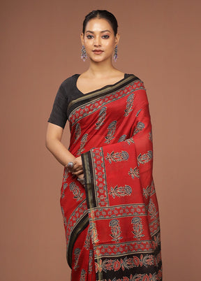 Red Chanderi Silk Saree With Blouse Piece