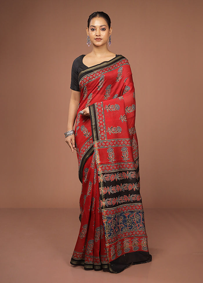 Red Chanderi Silk Saree With Blouse Piece