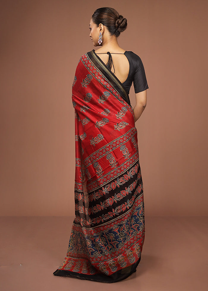 Red Chanderi Silk Saree With Blouse Piece
