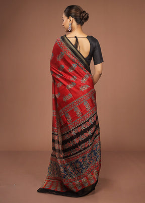 Red Chanderi Silk Saree With Blouse Piece