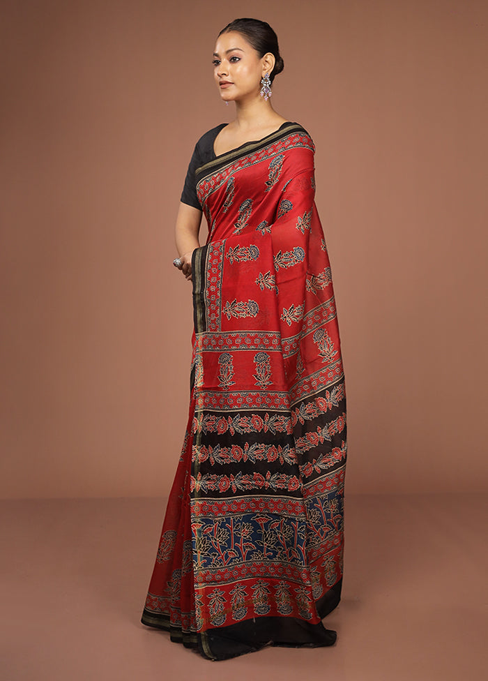 Red Chanderi Silk Saree With Blouse Piece