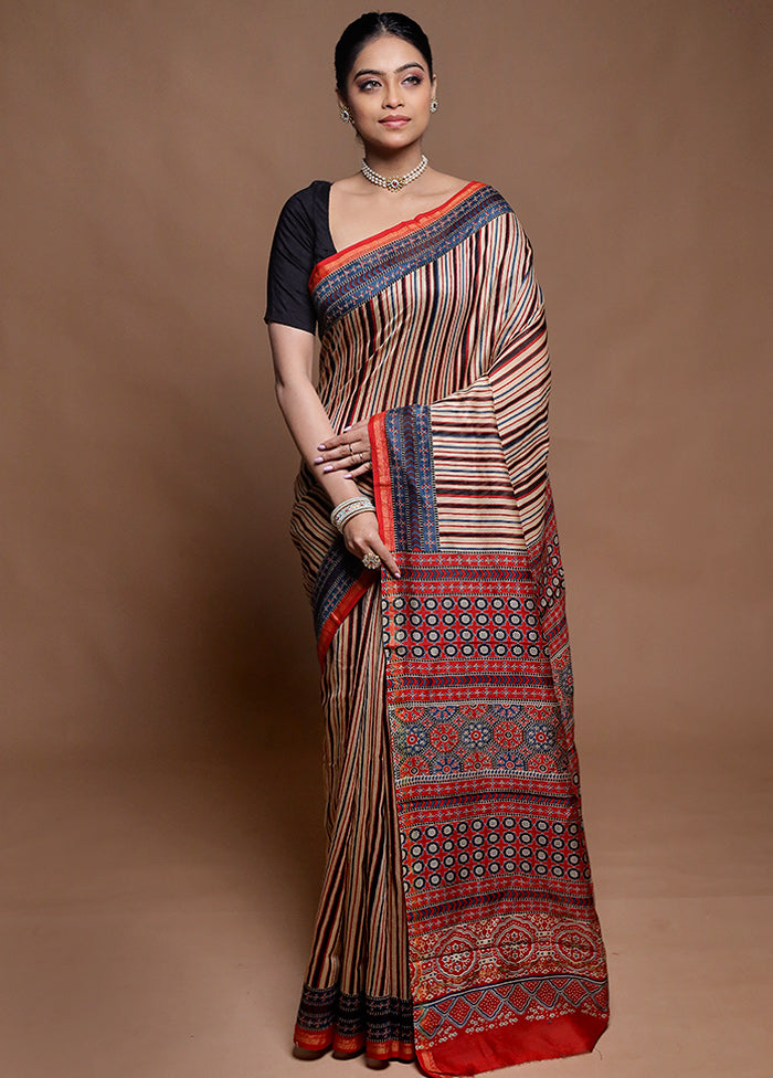 Cream Chanderi Cotton Saree With Blouse Piece