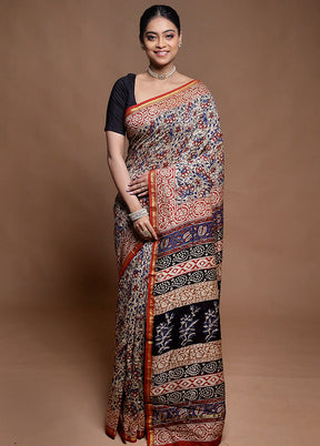 Cream Chanderi Cotton Saree With Blouse Piece