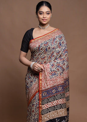 Cream Chanderi Cotton Saree With Blouse Piece