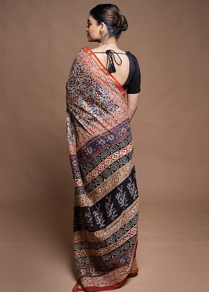 Cream Chanderi Cotton Saree With Blouse Piece