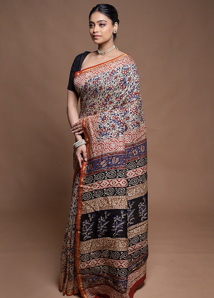 Cream Chanderi Cotton Saree With Blouse Piece