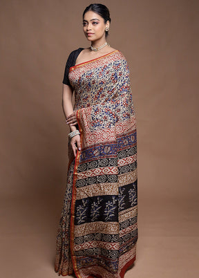 Cream Chanderi Cotton Saree With Blouse Piece