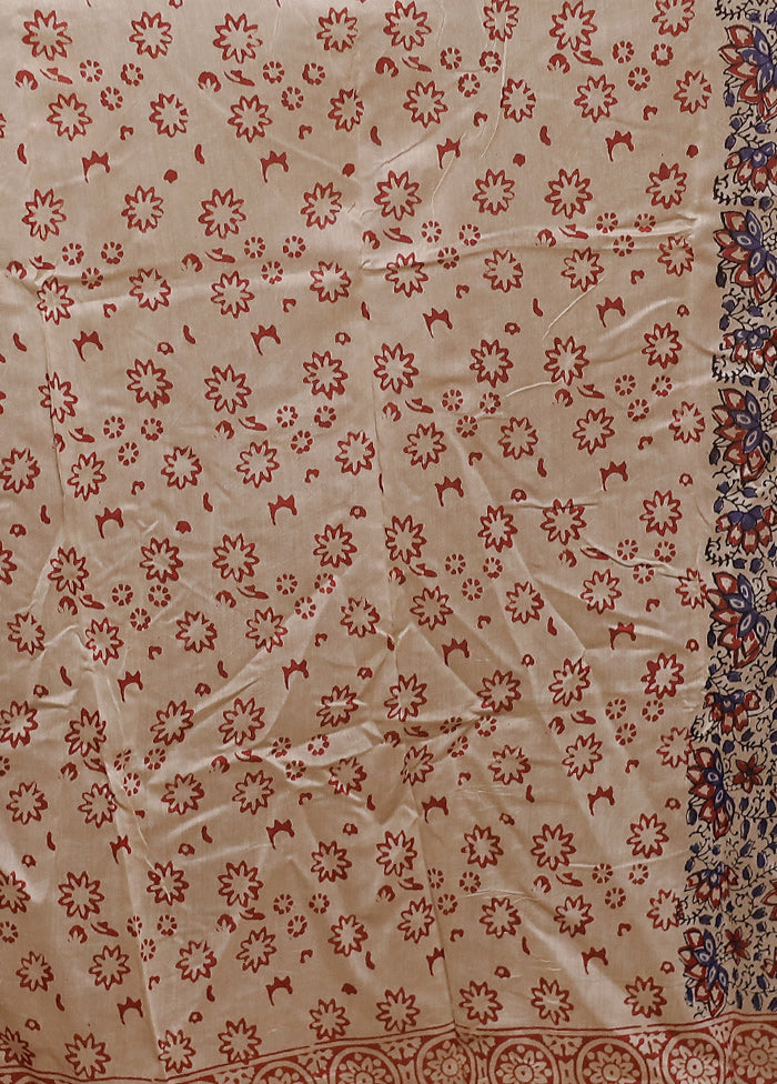 Cream Chanderi Cotton Saree With Blouse Piece