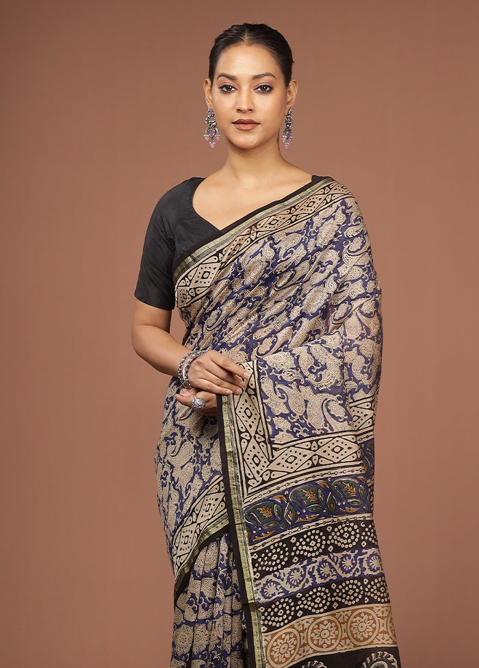 Blue Chanderi Silk Saree With Blouse Piece