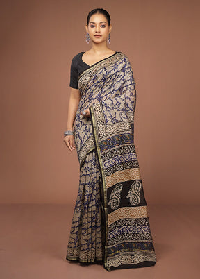 Blue Chanderi Silk Saree With Blouse Piece