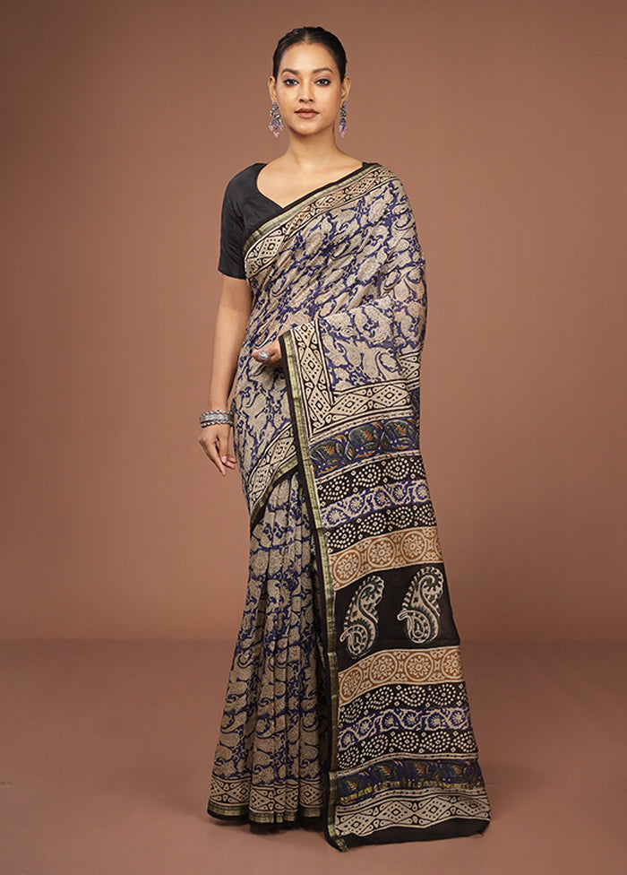 Blue Chanderi Silk Saree With Blouse Piece