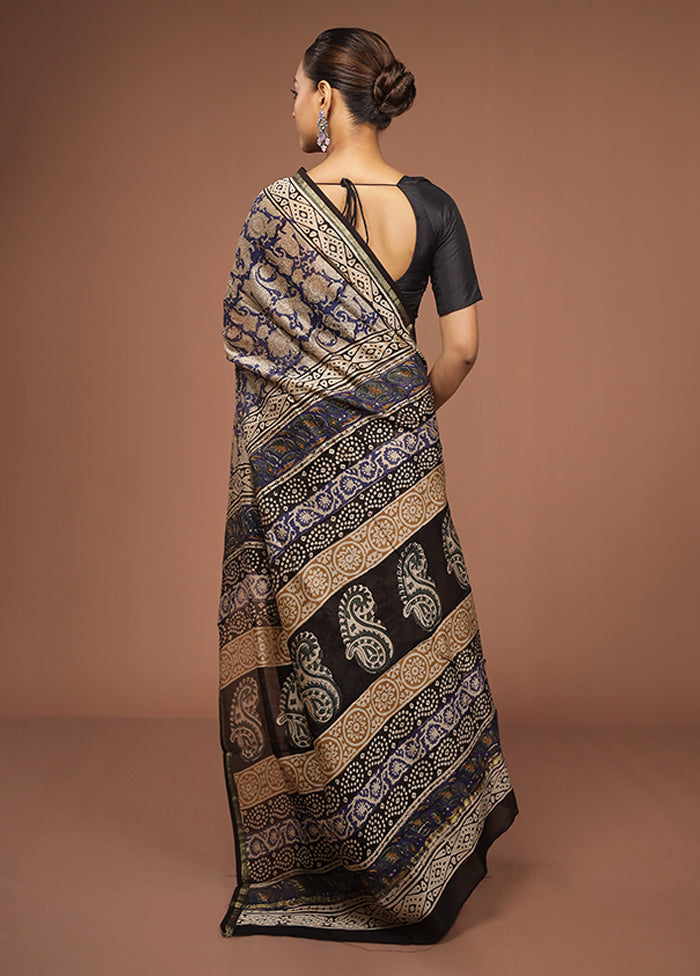 Blue Chanderi Silk Saree With Blouse Piece