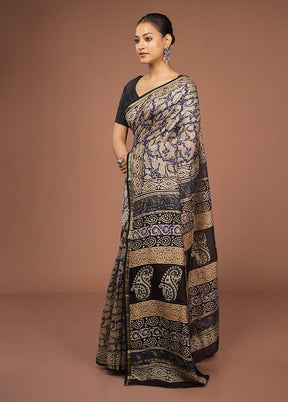 Blue Chanderi Silk Saree With Blouse Piece