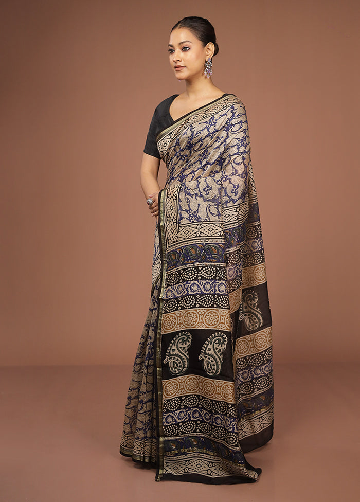 Blue Chanderi Silk Saree With Blouse Piece