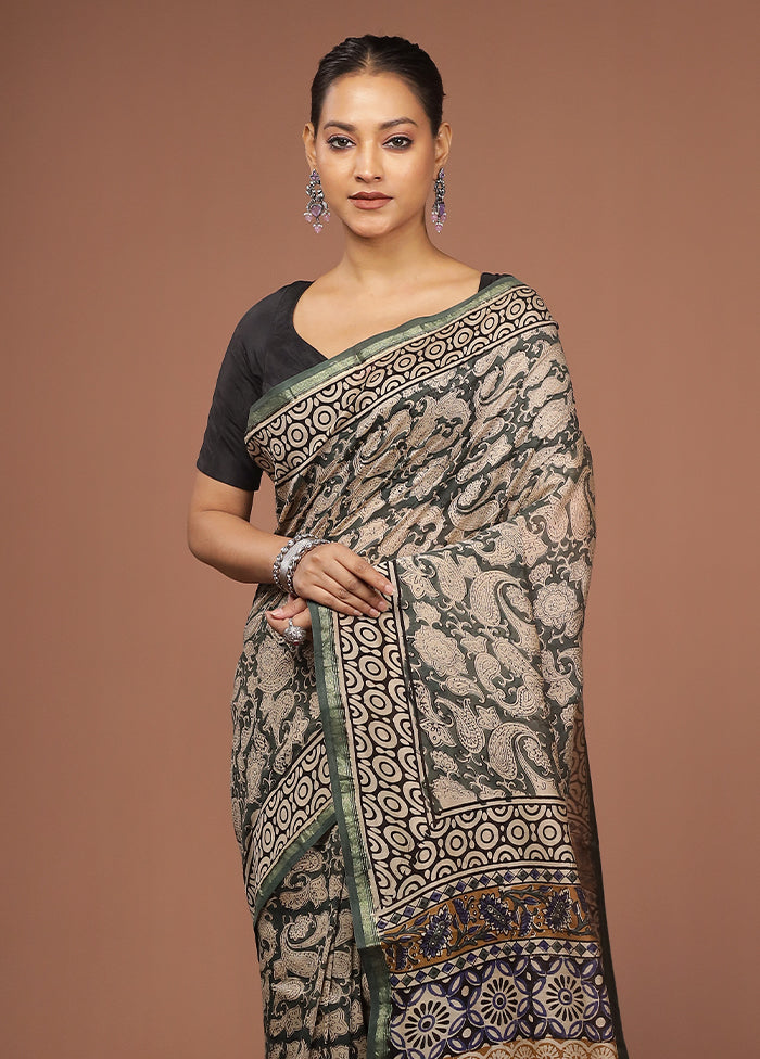 Green Chanderi Silk Saree With Blouse Piece
