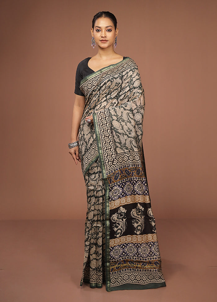 Green Chanderi Silk Saree With Blouse Piece