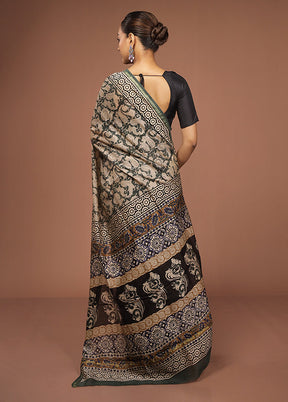 Green Chanderi Silk Saree With Blouse Piece