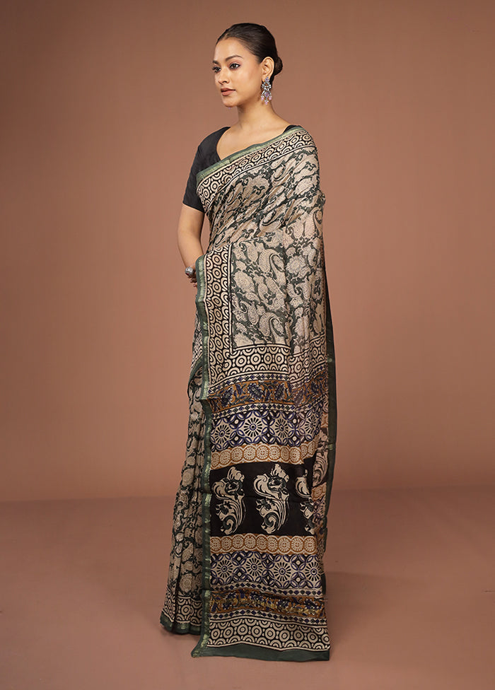 Green Chanderi Silk Saree With Blouse Piece