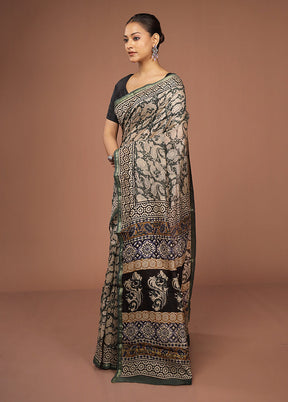 Green Chanderi Silk Saree With Blouse Piece