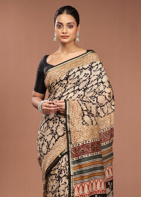 Black Chanderi Cotton Saree With Blouse Piece