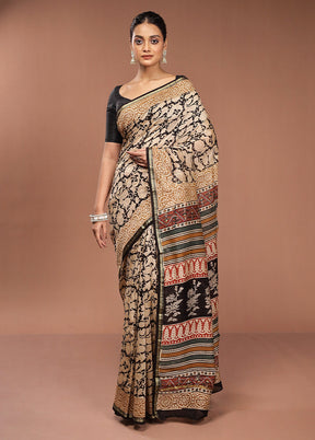 Black Chanderi Cotton Saree With Blouse Piece