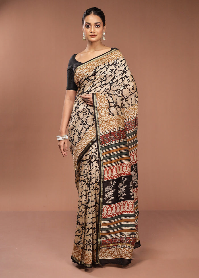 Black Chanderi Cotton Saree With Blouse Piece