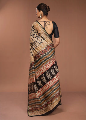 Black Chanderi Cotton Saree With Blouse Piece