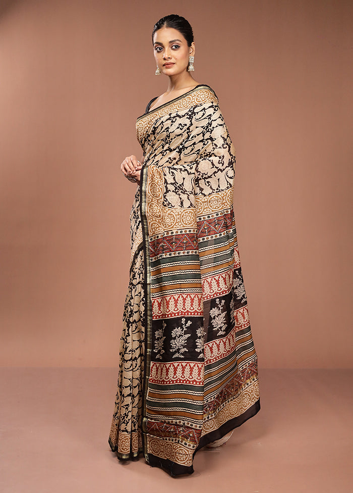 Black Chanderi Cotton Saree With Blouse Piece