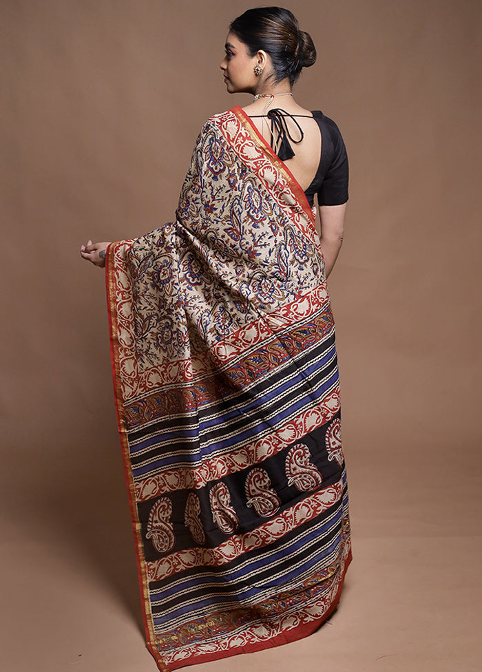 Cream Chanderi Cotton Saree With Blouse Piece