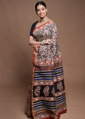 Cream Chanderi Cotton Saree With Blouse Piece