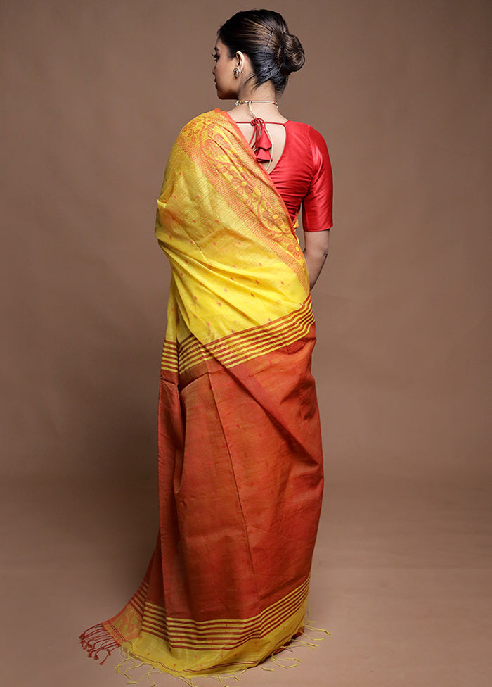Yellow Cotton Saree With Blouse Piece