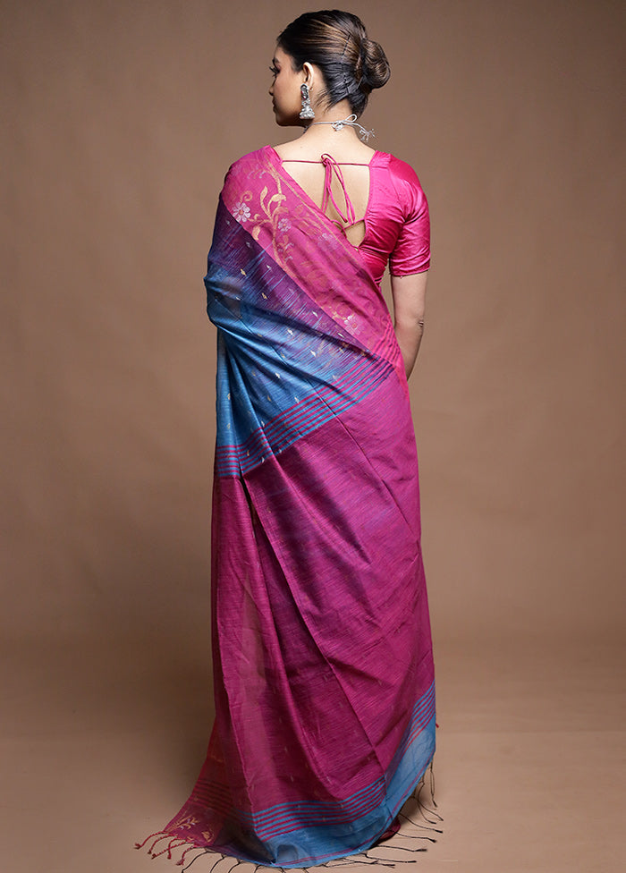 Blue Cotton Saree With Blouse Piece