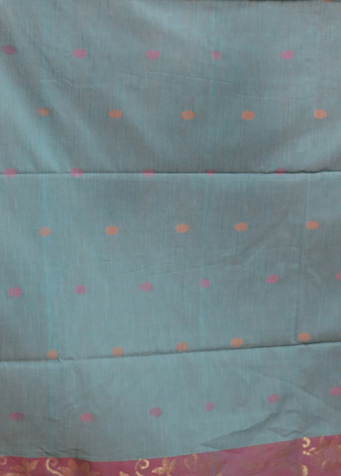 Blue Cotton Saree With Blouse Piece