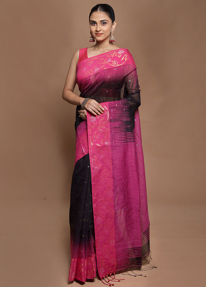 Black Cotton Saree With Blouse Piece