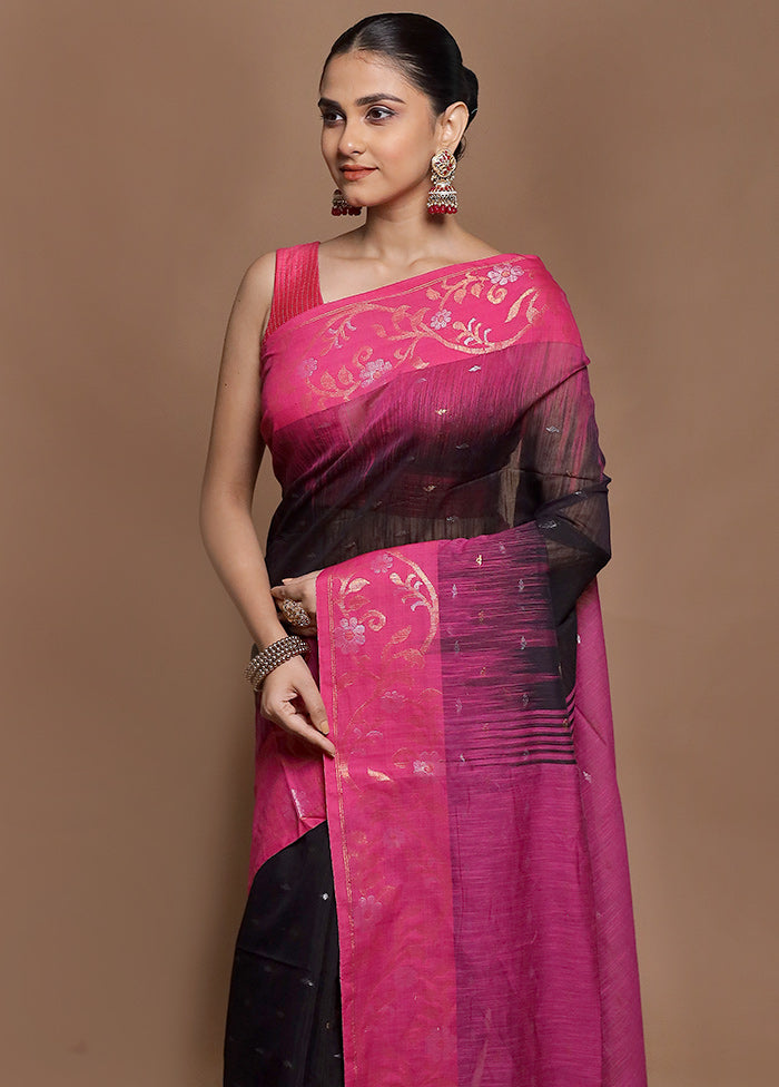 Black Cotton Saree With Blouse Piece