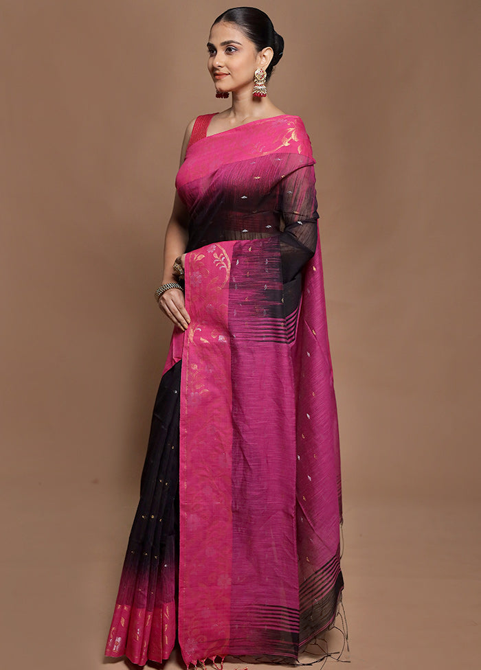 Black Cotton Saree With Blouse Piece